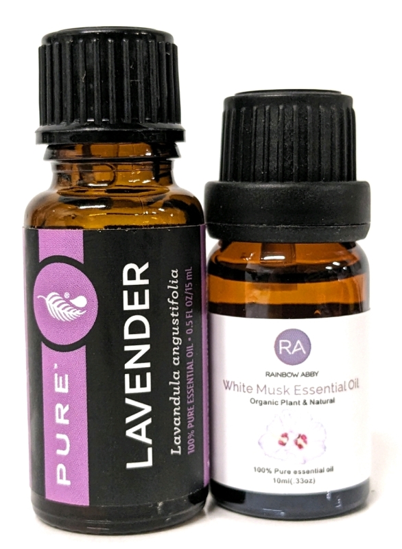 Essential Oils: PURE Lavender (15ml*) & New Rainbow Abbey White Musk (10ml)