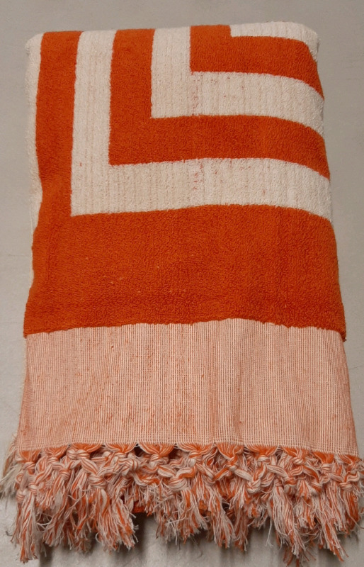 Turkish Towel with Fringe Orange and Cream. 42x 72"