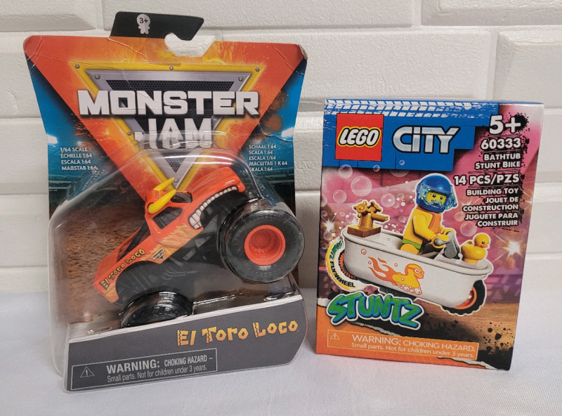 New - Lego City ' Stuntz ' #60333 & Monster Jam ' El Toro Loco ' Monster Truck 1:64 Scale