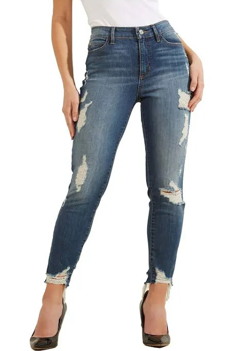 NEW Guess Womens 1981 High Rise Skinny Fit Ankle With Destroy Raw Hem Jeans , Dorset&rsquo;s Wash, size 24
