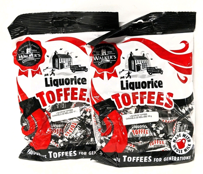 2 New WALKERS Nonsuch Liquorice Toffees (150g ea)