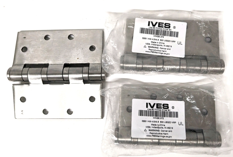 3 New IVES Hinges .372 Full Mortise Ball Bearing Hinges 4.5'' x 4.5''