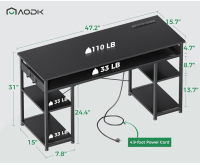 As NewAODK 48 Inch Small Computer Desk with Power Outlets