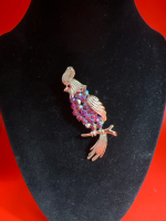 Vintage BSK Ruby Red AB Rhinestone Parrot Brooch