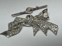 Large Rhinestone Bow Brooch Bar Pin Brooch