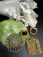 Vintage Mourning Brooch Signed vintage Earrings & Brooch