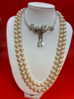 Coro Vintage Dangle Baguette Rhinestone drop Ribbon Necklace