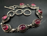 Pink Tourmaline Rubalite Sterling Toggle Bracelet