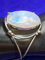 925 Sterling Large Moonstone Oval open Cuff Bracelet
