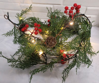 New - Haniz 6ft Light-Up Christmas Garland Pine Cones & Red Berries