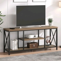 New FOLUBAN Rustic Wood and Metal Entertainment Center with Storage Shelves - model FTS0101