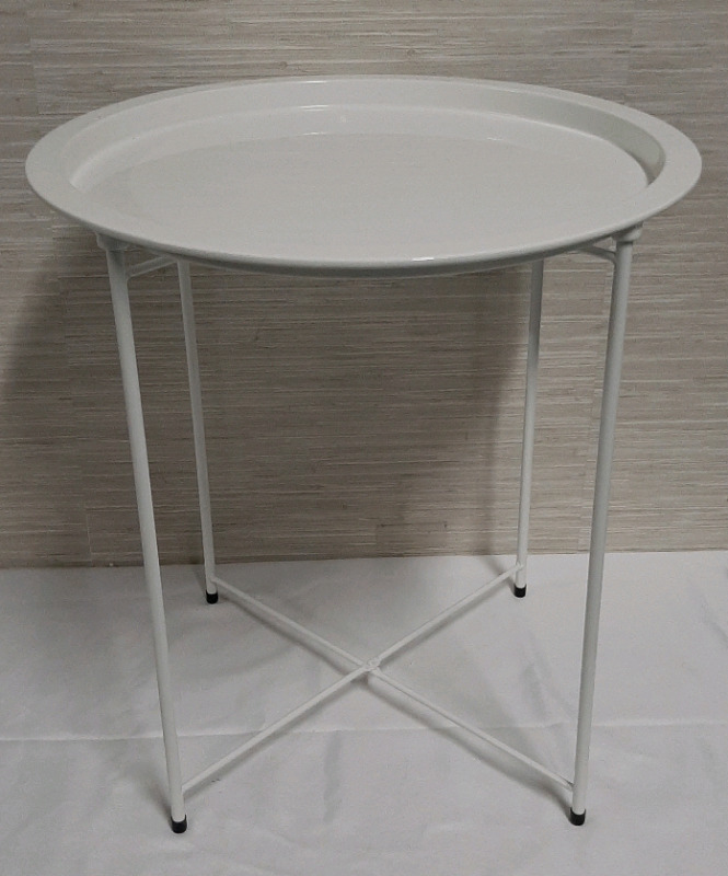 Small Folding Metal Coffee or Occasional Table in White 18.5W x 20H inches
