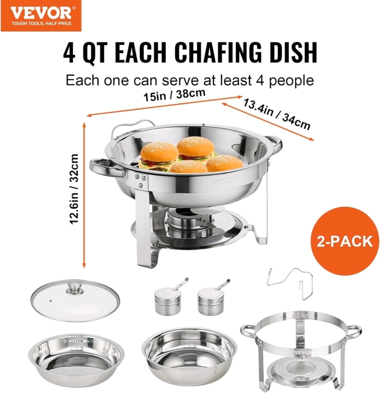 2 New 4 Quart Chafing Dishes that will be great for the Entertainer Stock photos used