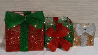 Christmas Decor 3 Illuminated Gift Boxes Largest 10W x 9.75H x 10" D