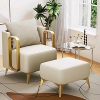 New - POINTANT Accent Chair with Ottoman , Faux Leather Upholstered Chair