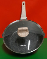 Carote Black Granite Deep Pan with Easy Pour Edge and Glass Lid 11.25 x 3.25"H