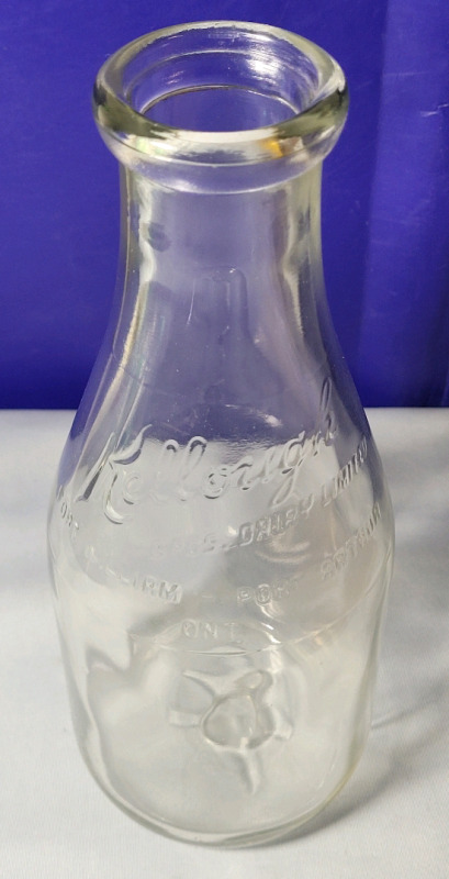 Vintage Kellough Bros. Dairy Clear Glass Quart Milk Bottle .