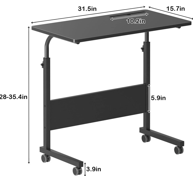 DlandHome Mobile Bed Table 31.5 Inch, Adjustable Side Table Laptop Computer Stand Desks with Tablet Slot