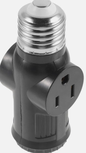 As NewOutlet Plug Splitter E26 Light Bulb to Dual 3-prong Outlet Plug with Pull