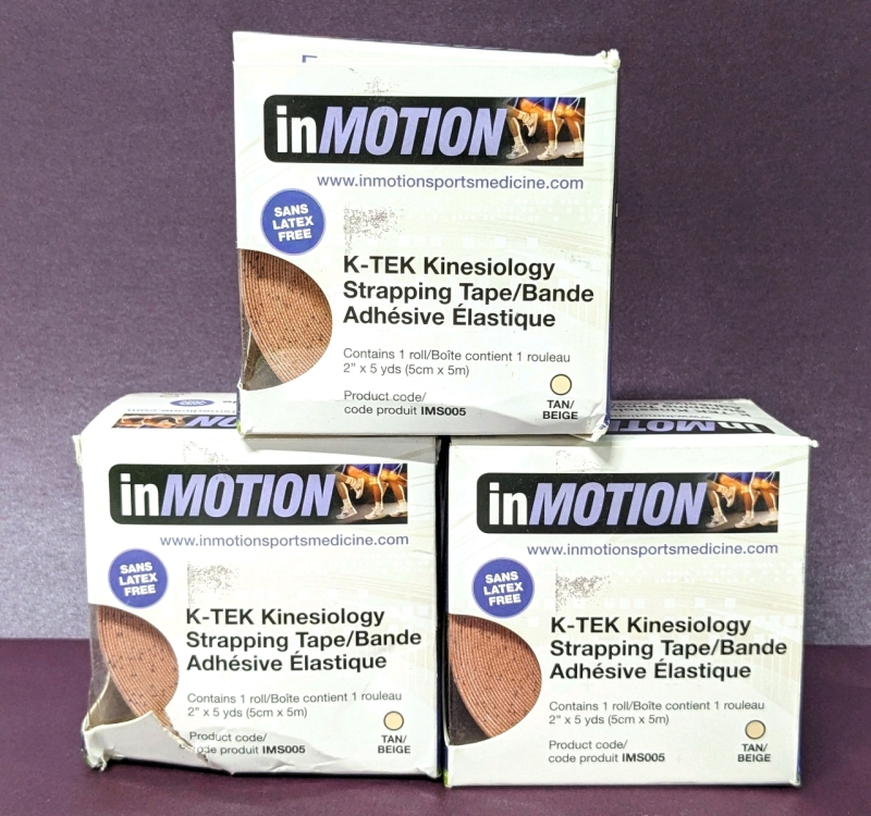 3 New inMotion K-Tek Kinesiology Strapping Tape (2" x 5yds ea)