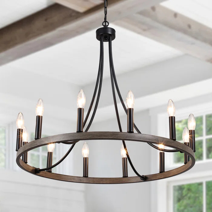 New 12 Light Farmhouse Chandelier Rustic Brown