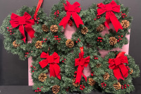 NEW Glitinsel 6 Pieces 16 inch Lighted Christmas Wreaths with Red Bow Timer Pre Lit Christmas Wreaths