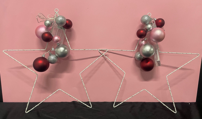 2 Christmas window star silhouettes lights with ball ornaments , 15 in 40LED warm white