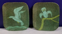 Pair of vintage signed enamel wall hangings