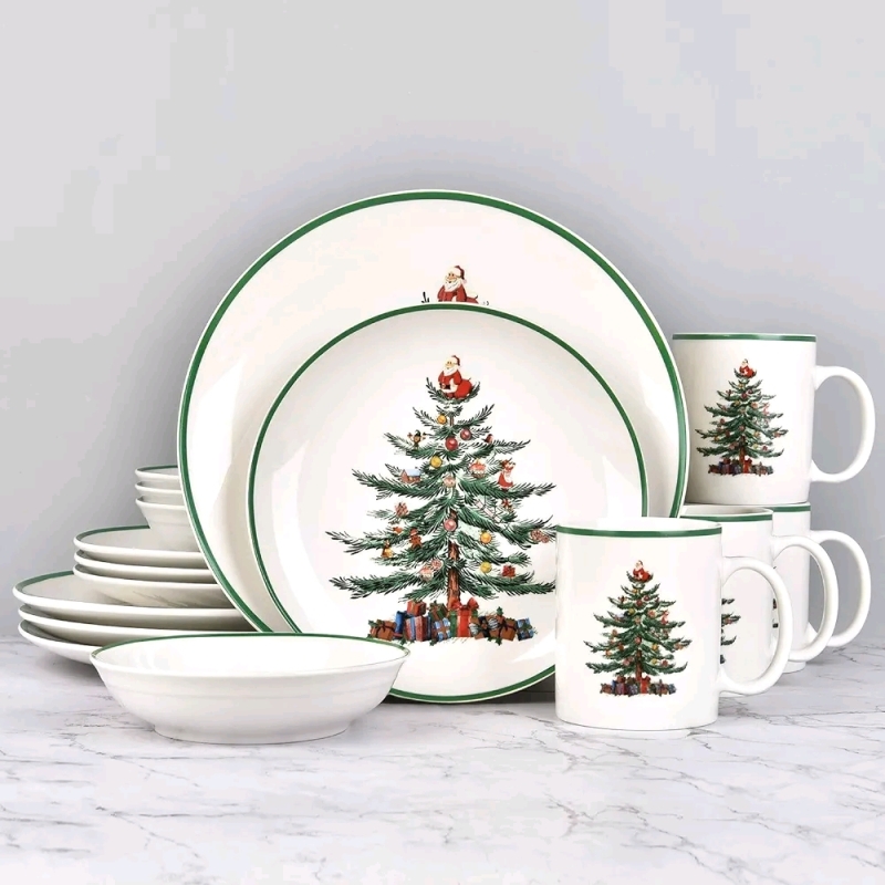 New - 16pc Christmas Dishes Dinnerware sets, Christmas Tree Ceramic Dinnerware Set for 4