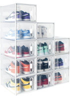 NEW Hrrsaki 12 Pack XX-Large Shoe Storage Boxes, Shoe Boxes Clear Plastic Stackable, Shoe Organizer Boxes with Lids, Shoe Container Boxes for Closet, Bedroom, White