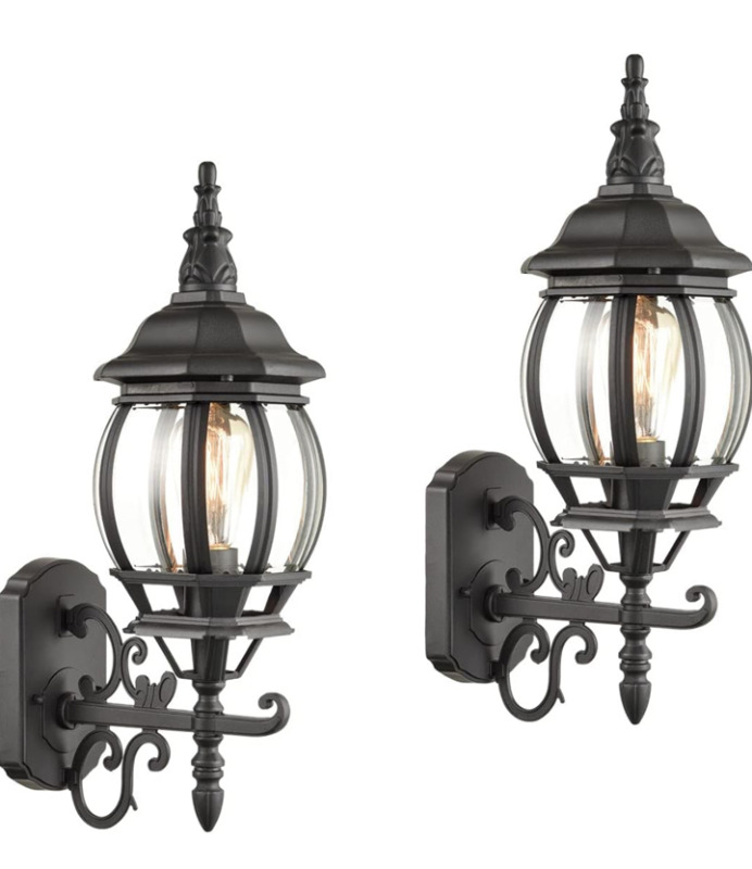 HOLKIRT 2-Pack Outdoor Wall Lanterns Waterproof Exterior Wall Sconce Light Matte Black for Porch Garage Doorway