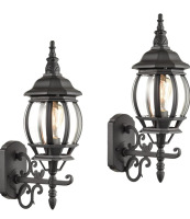 HOLKIRT 2-Pack Outdoor Wall Lanterns Waterproof Exterior Wall Sconce Light Matte Black for Porch Garage Doorway