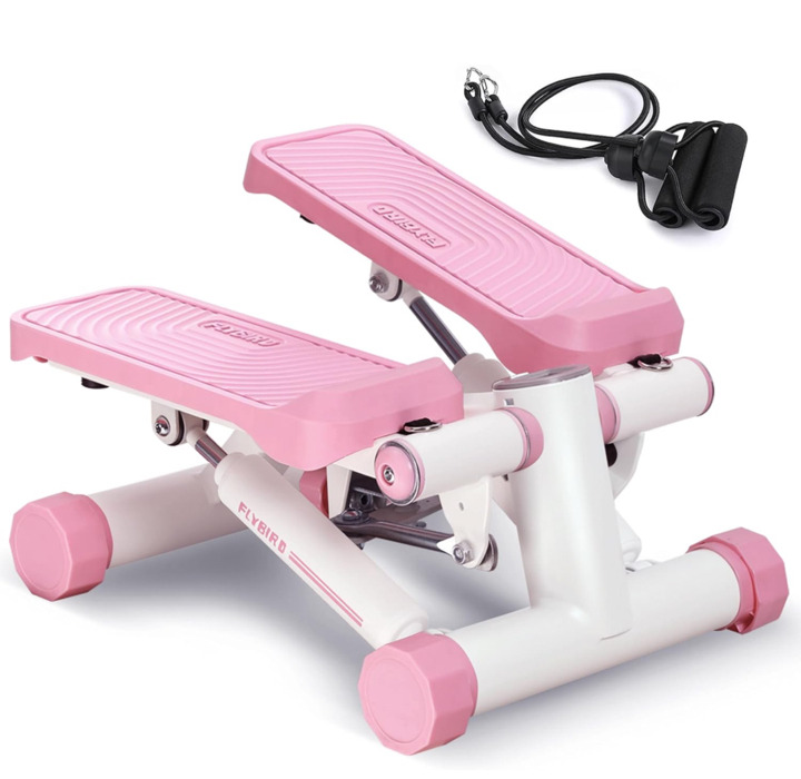 FLYBIRD Stair Stepper for Exercises, Pro Twist Stepper Machine with Resistance Band, 350LB Weight Capacity, Home Cardio Exercise for Hips Extension Legs Workout Suitable Men/Women (M/L) , pink