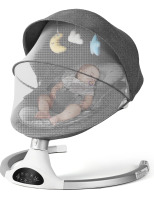 KIDINIX Infant Swing with Bluetooth, 10 Lullabies, 3 Speeds, Harness and Remote Control - Natural Rocking Motion, Hanging Toys Included, Grey