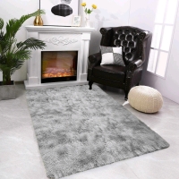 Large Gray White Fluffy Rug with Non Slip Backing 8.2 9.8'