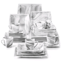 New - MALACASA Blance 30-Piece Square Dinnerware Set , Service for 6 - Marble Grey