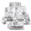 New - MALACASA Blance 30-Piece Square Dinnerware Set , Service for 6 - Marble Grey