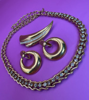 Vintage Vendome Crystal Brooch + Hoops Signed + Rhinestone Choker