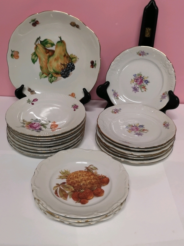 19 Vintage Plates - Floral & Fruit Patterns - Poland, Germany