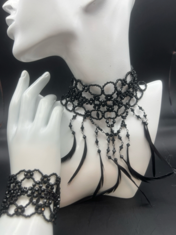 Modern Faceted Black Bead Necklace & Bracelet