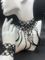 Modern Faceted Black Bead Necklace & Bracelet