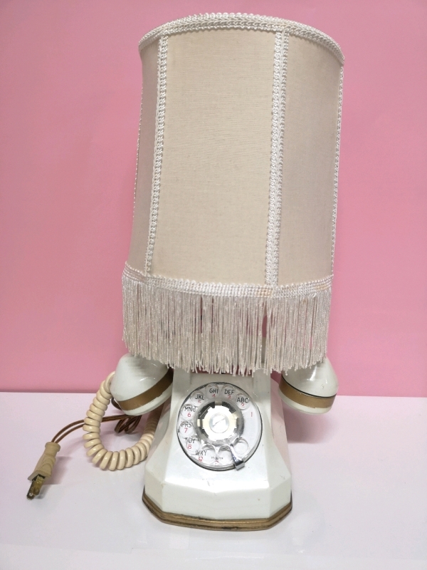 Vintage Rotary Telephone Lamp with Fringe Lamp Shade - Working