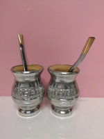 2 Handcrafted Whole Palo Santo Mate Set with Argentina Design