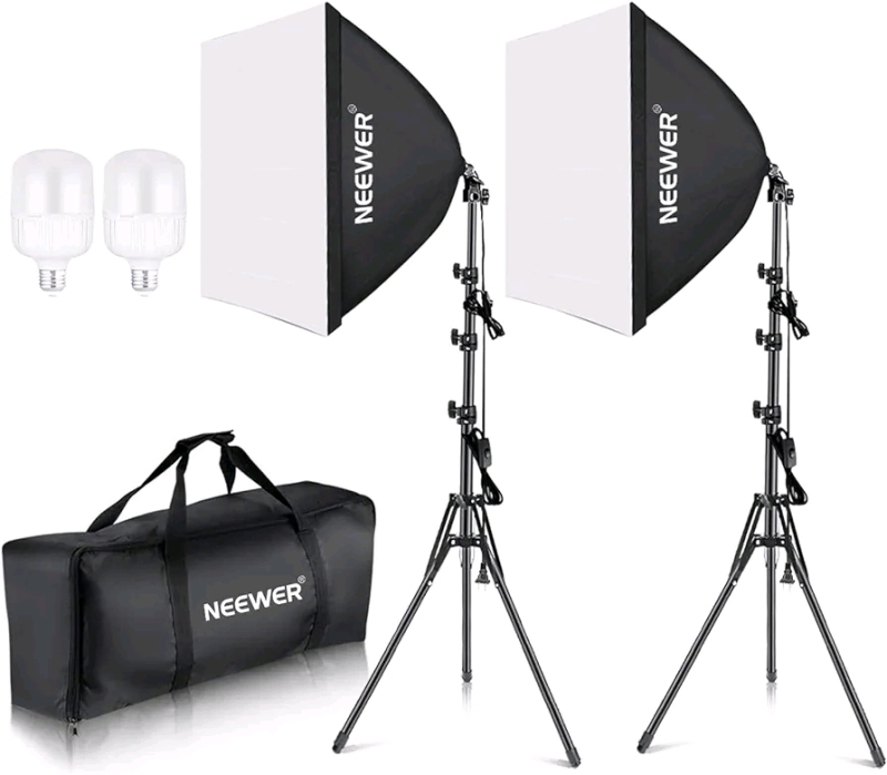 New - NEEWER 700W Equivalent Softbox Lighting Kit w/5700K LED Lighting Bulbs