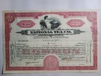 Vintage 1932 NATIONAL TEA CO. Stock / Common Shares . Five Shares Issued Dec.14/1932