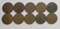 1920 - 1936 Canadian King George V Penny Lot . 10 Coins