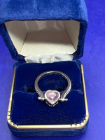 925 Sterling Spinning Pink Clear CZ Heart Ring