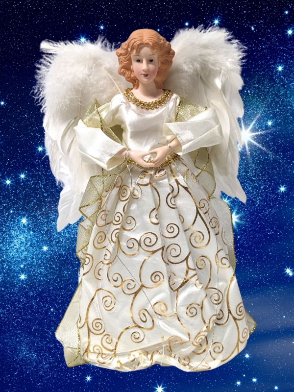 New Amajoy 13-Inch LED Ivory and Gold Angel Tree Topper Figurine Christmas Tree D&eacute;cor Christmas Treetop (Battery Not Included)