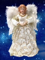 New Amajoy 13-Inch LED Ivory and Gold Angel Tree Topper Figurine Christmas Tree D&eacute;cor Christmas Treetop (Battery Not Included)