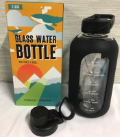 New Glass Water Bottle 2 Lids 64 oz 1.89 L